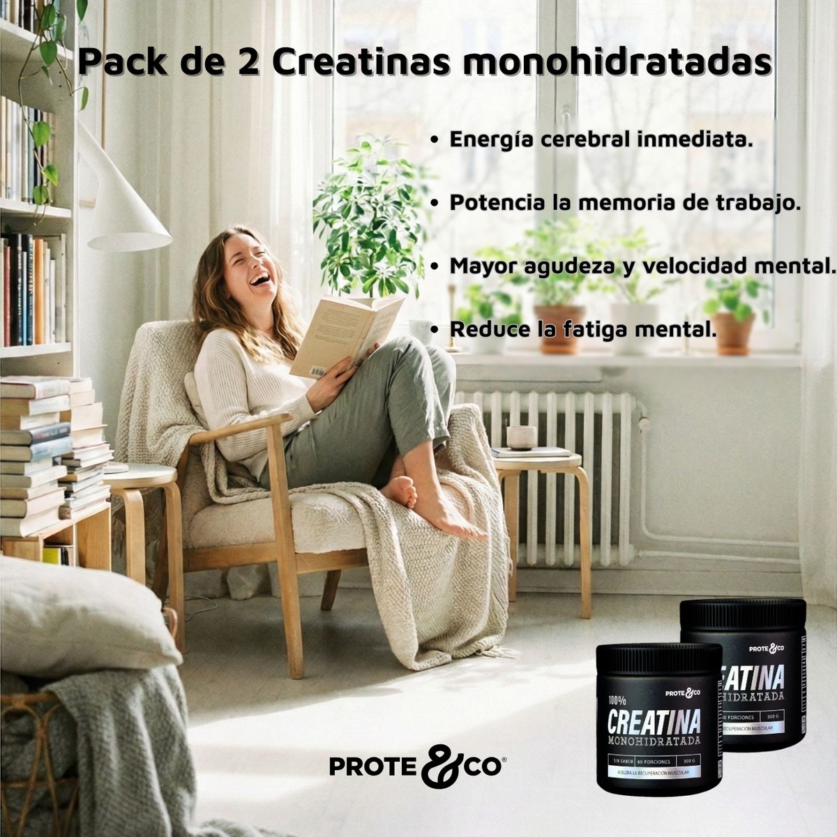 PROTE AND CO - Creatina Monohidratada Pack de 2 unidades 300 gramos Sin Sabor Prote&Co