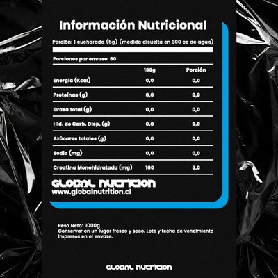 Imagen 2 del producto Creatina Monohydrate 1000 Grs 200 Servicios Global Nutrition