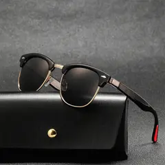 POLASUP - LENTES Gafas de sol retro anti-UV400 con media montura de metal clásicas y elegantes