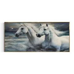 DEKAM DISEÑO - Cuadro Porcelana Diamantes Caballos Blancos 140x70 cms