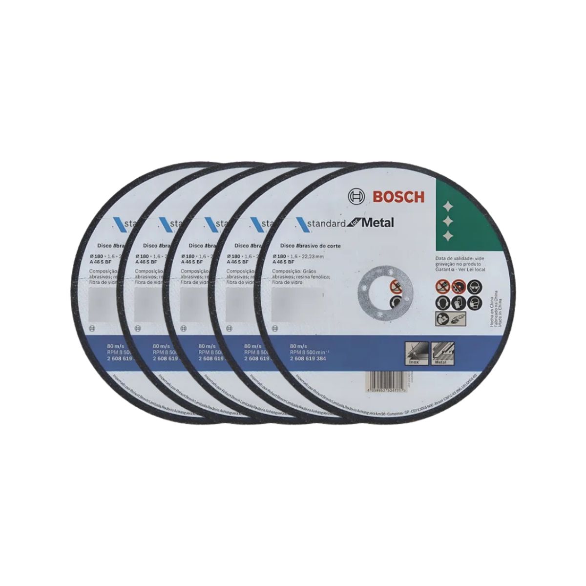 BOSCH - Pack 5 Discos De Corte Standard 180x1,6mm 7 Bosch Gris