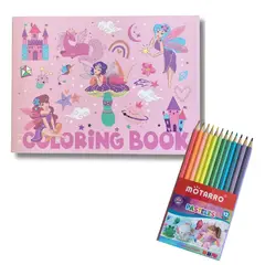 GENERICO - Libro para colorear - Princesas (29 x 21 cms) + Set 12 lápices pastel