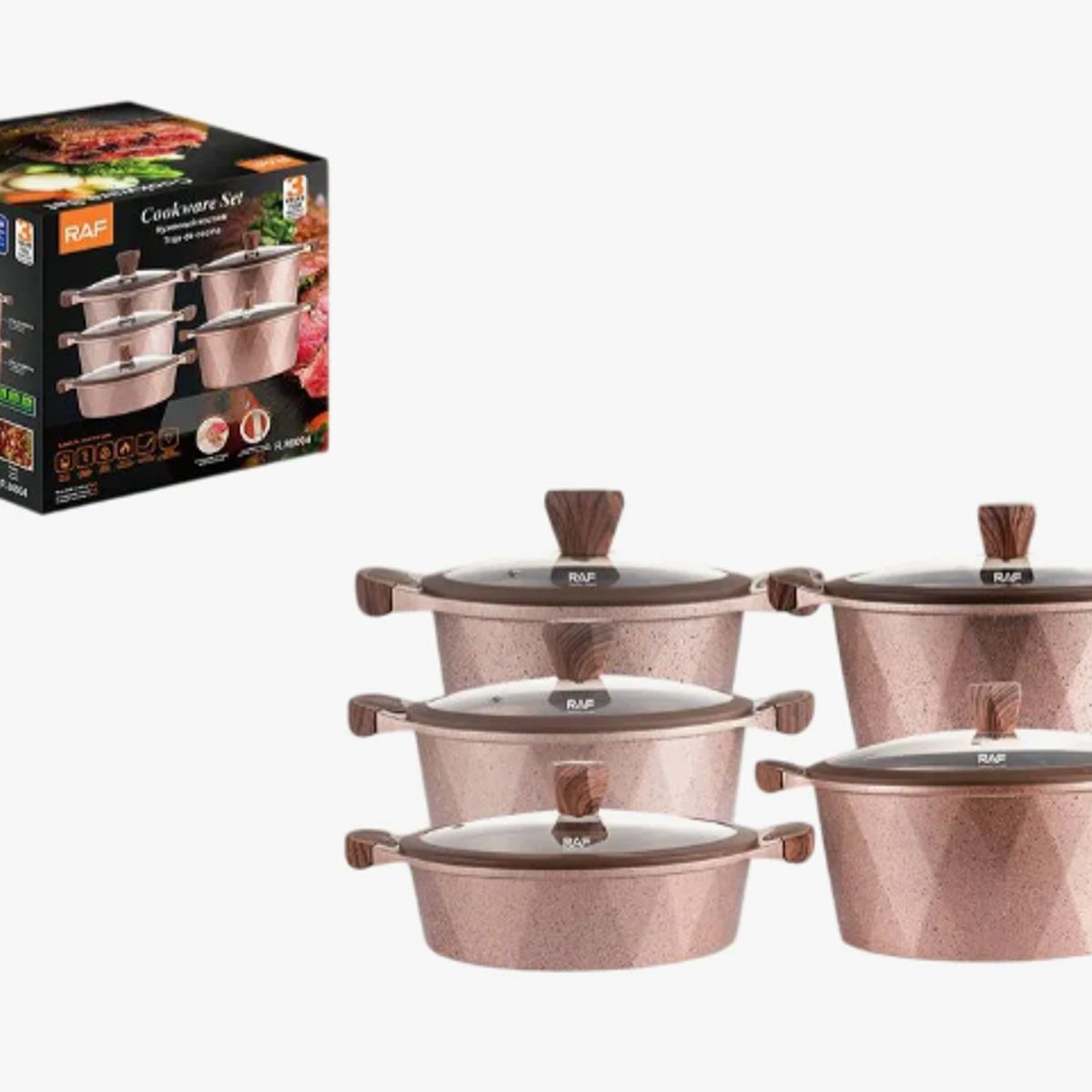 RAF - Set De Ollas Con Tapa Vidrio 5 Pcs Antiadherente Raf R.80004