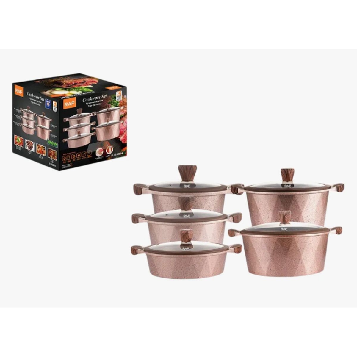 RAF - Set De Ollas Con Tapa Vidrio 5 Pcs Antiadherente Raf R.80004