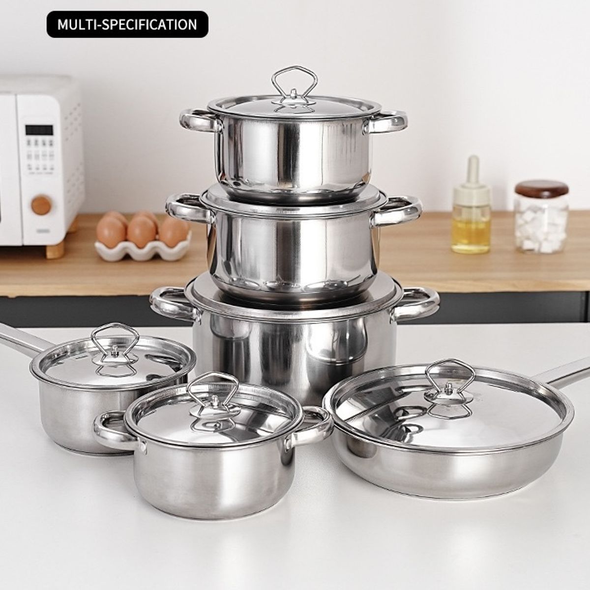 MOMO - Juego De Ollas Negras Mas Utensilios 15 Pcs Bateria