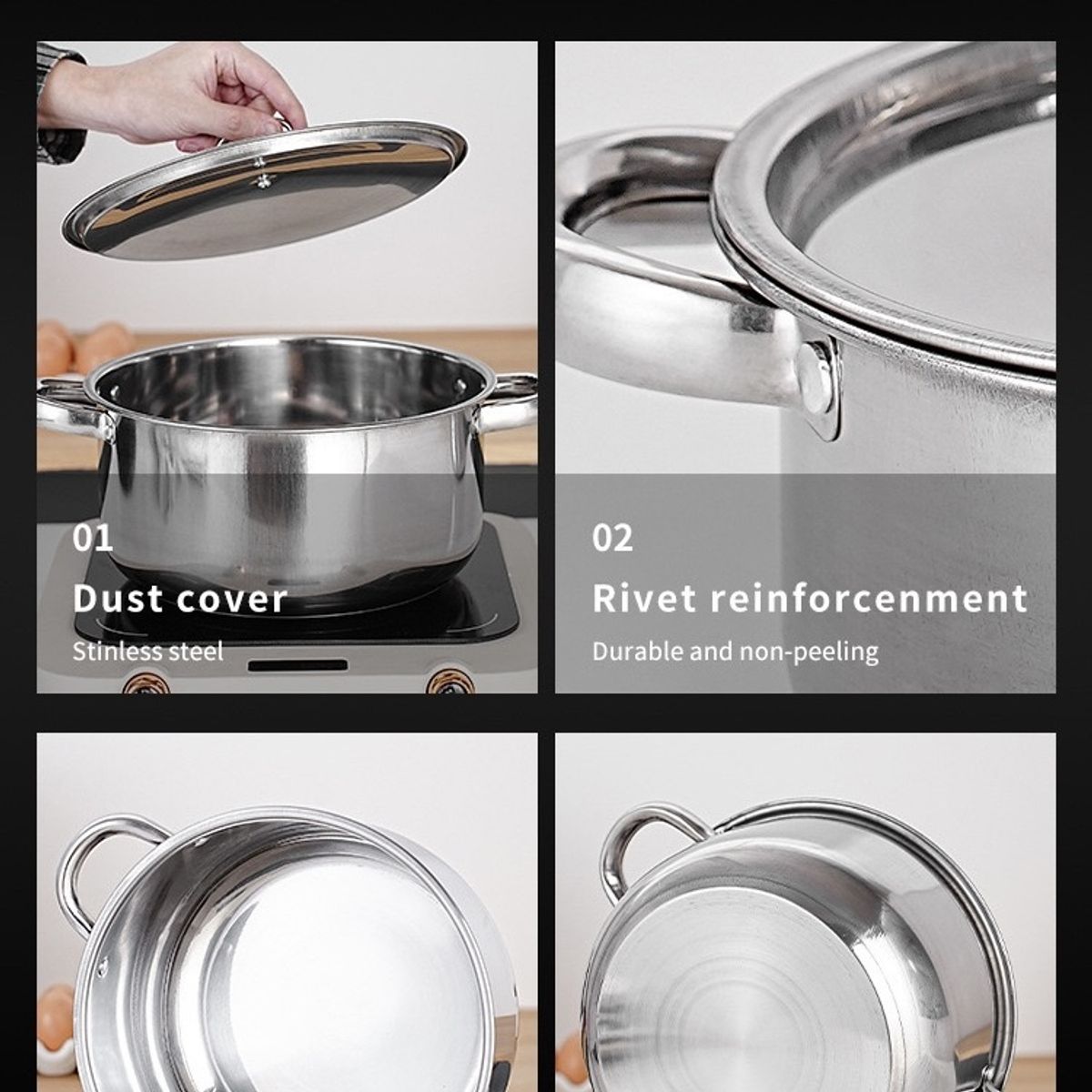 MOMO - Juego De Ollas Negras Mas Utensilios 15 Pcs Bateria