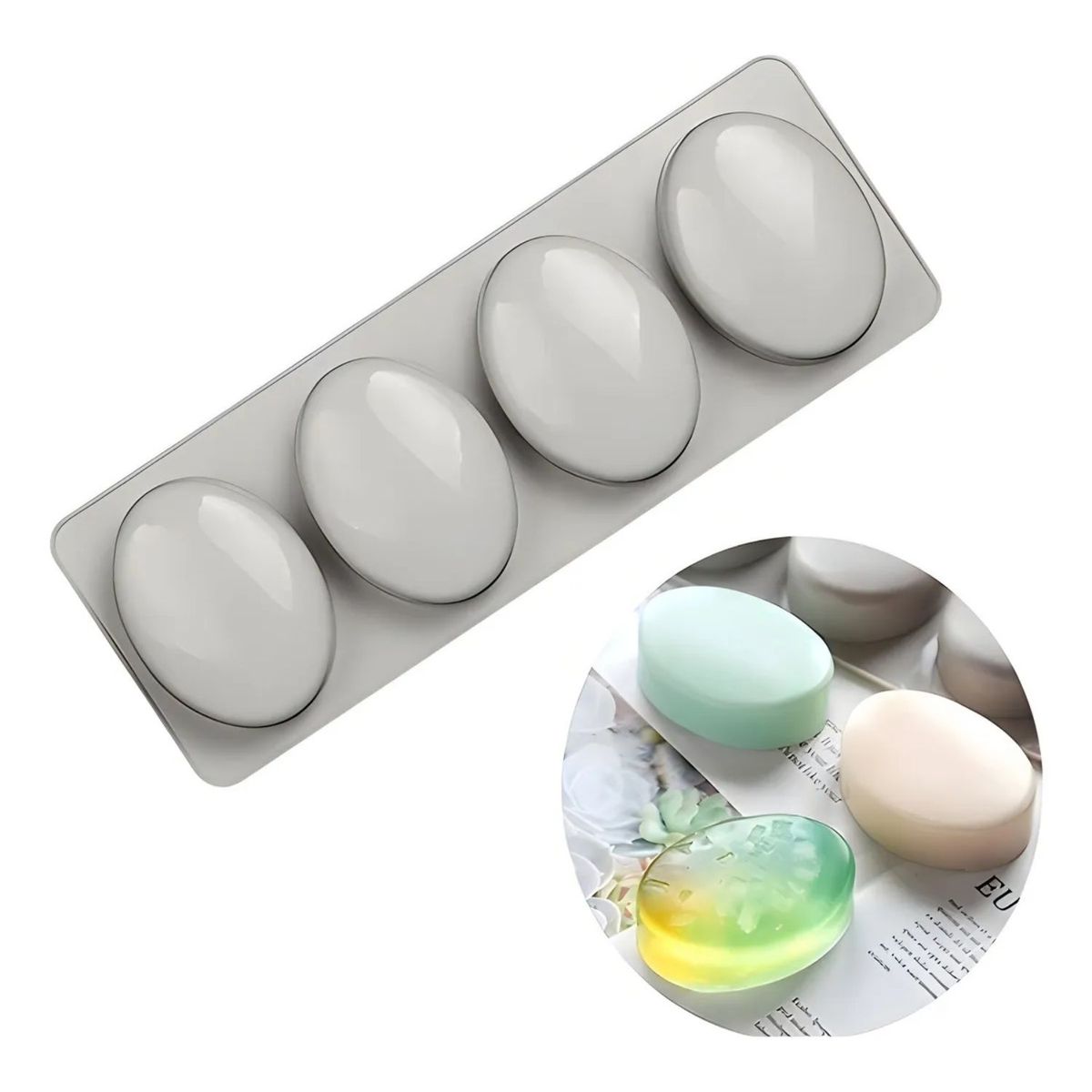 GENERICO - Moldes Silicona Jabon Ovalado Color Gris 4 Cavidades