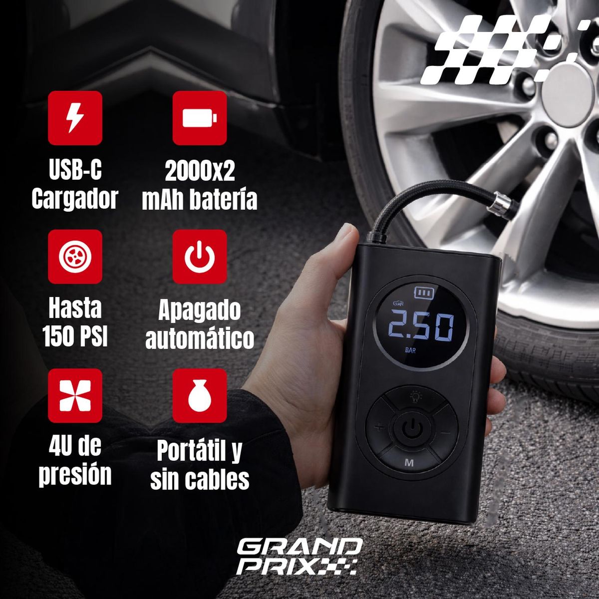 GRAND PRIX - Compresor De Aire Portatil Grand Prix Inflador Neumaticos
