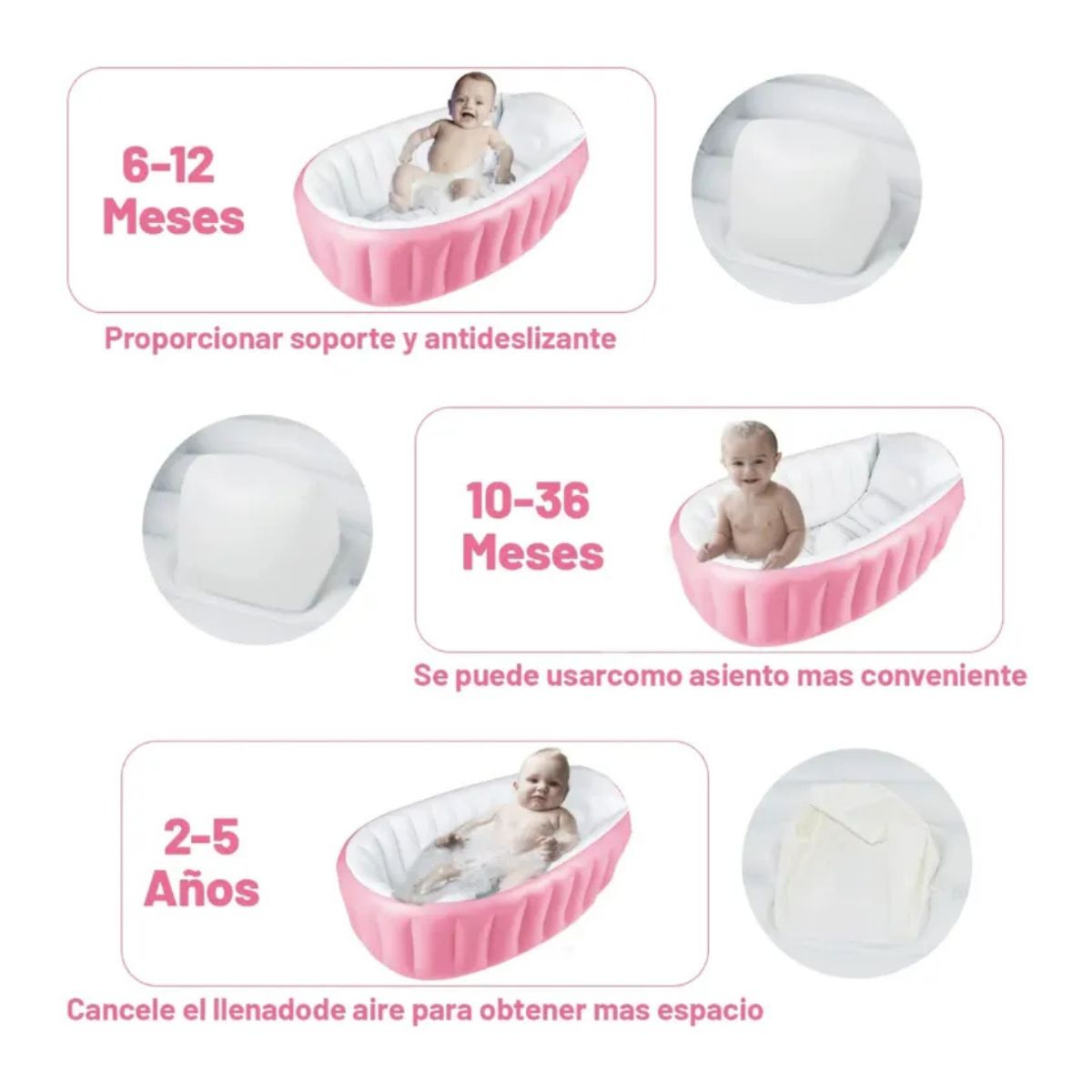 GENERICO - Bañera Inflable Plegable Portátil Para Bebés Con Bomba Aire ROSA
