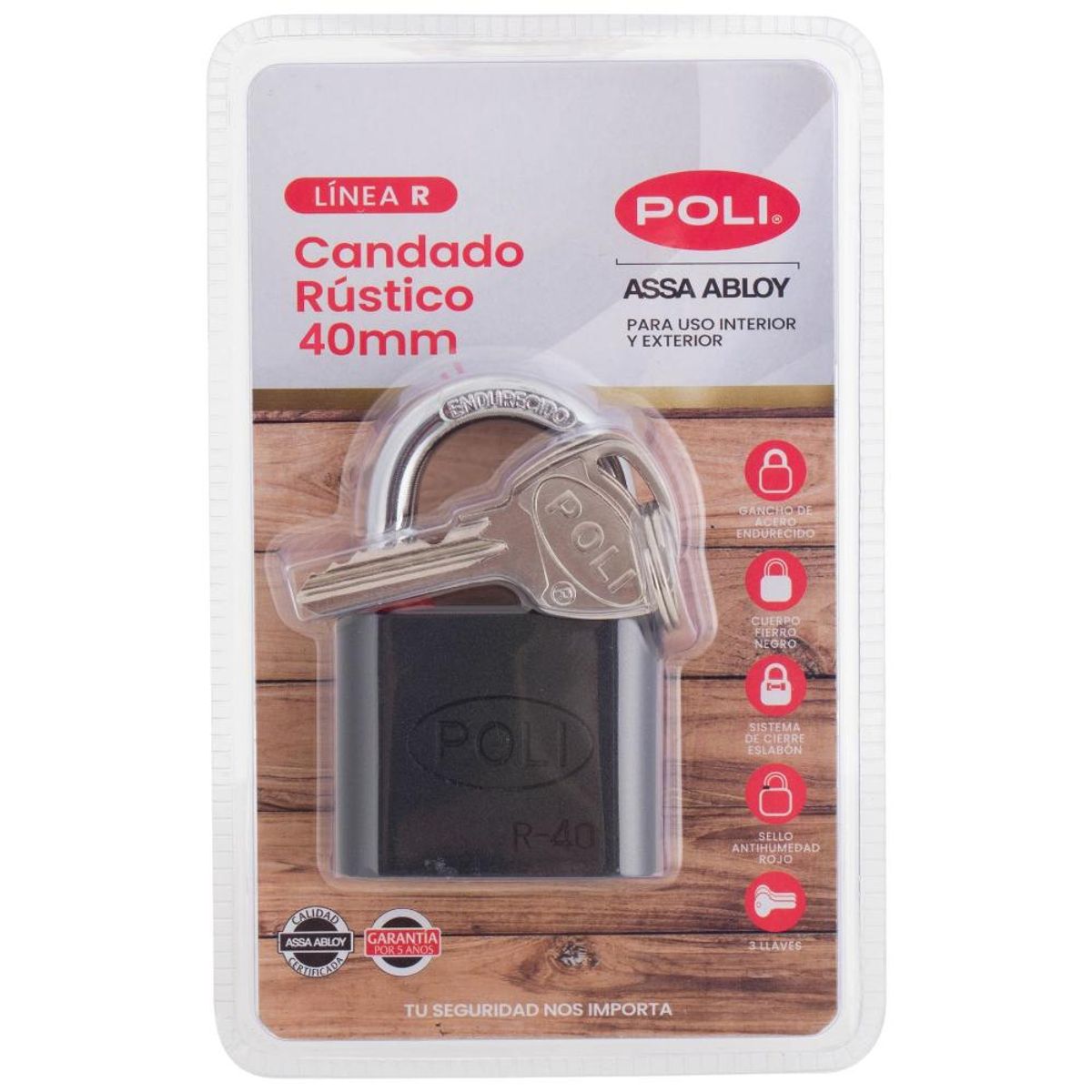 POLI - CANDADO RUSTICO  POLI P-140 40MM NEGRO