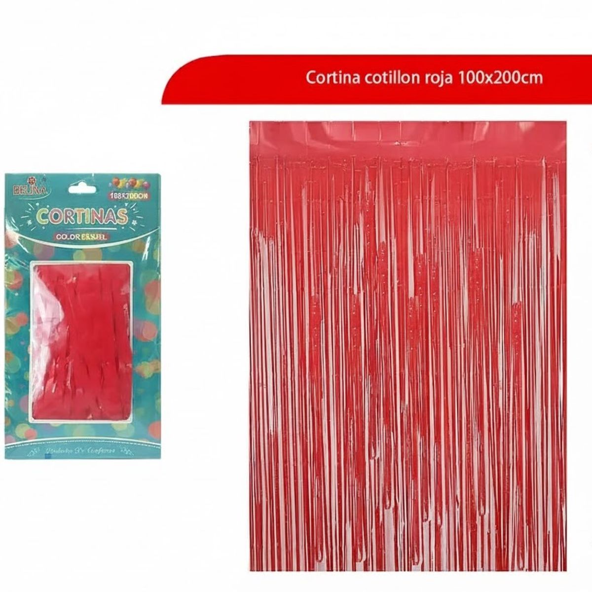GENERICO - Cortina Cotillon Roja 100x200cm