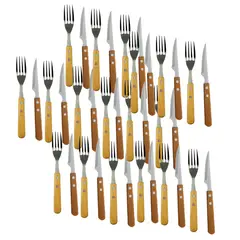 GENERICO - Set 60 Cubiertos Mango Madera Cuchillo Tenedor Asado Cocina