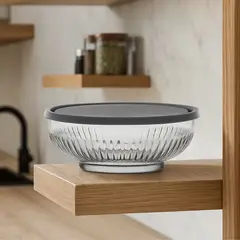 GENERICO - Set 3 Bowls Tazon 500mL Ensaladera De Vidrio Con Tapa Gris