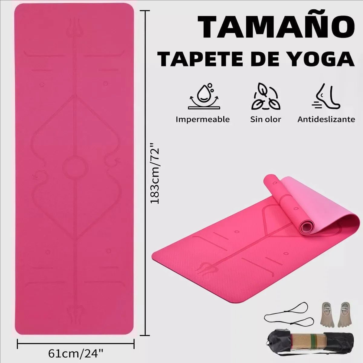 GENERICO - Mat Yoga Con Marcas De Alineación Con Bolso De Transporte
