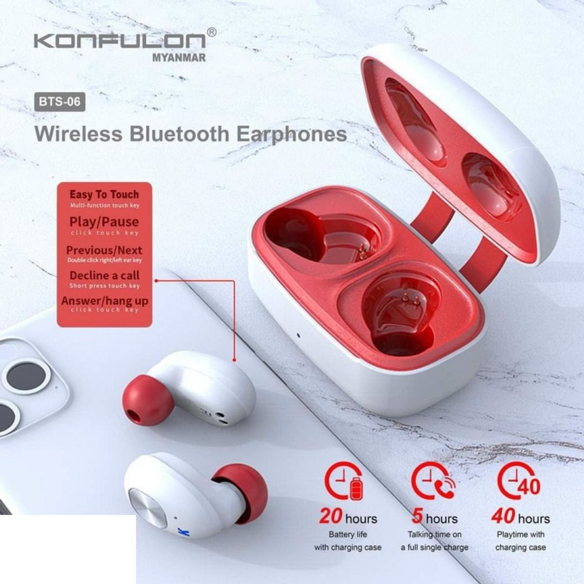 TWS - Audífonos Bluetooth Konfulon BTS-06 Touch BT 5.0