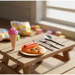 GENERICO - Set de Comida Juguete Pizza Helado y Cubiertos