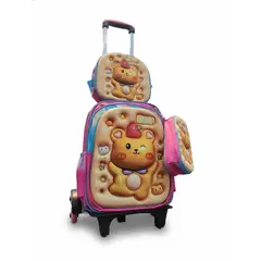 FASHIONS - Mochila Niños Escolar Moda Ruedas Diseño Gatito 3 piezas