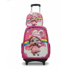 FASHIONS - Mochila Niños Escolar Moda Ruedas Diseño conejito 3 piezas