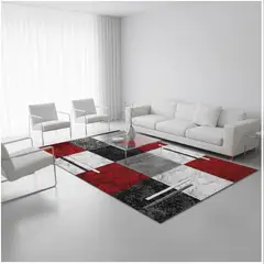 GENERICO - ALFOMBRA CON DISEÑO 200X240 CUADRO ROJO MODERNO ELEGANTE WM