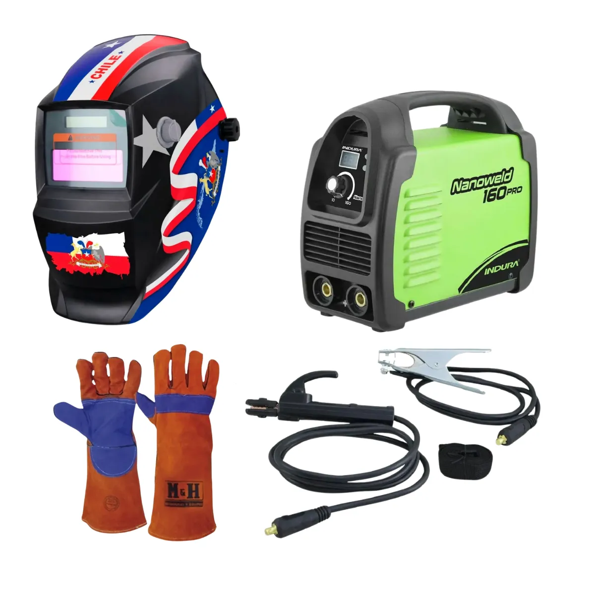 INDURA - kit Soldadora Indura 160A + Máscara Redbo RBLYE33 + Guante