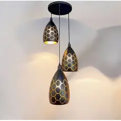 ARMONIA - LAMPARA COLGANTE TRIPLE METALICA NEGRA COBRE HEXAGONOS