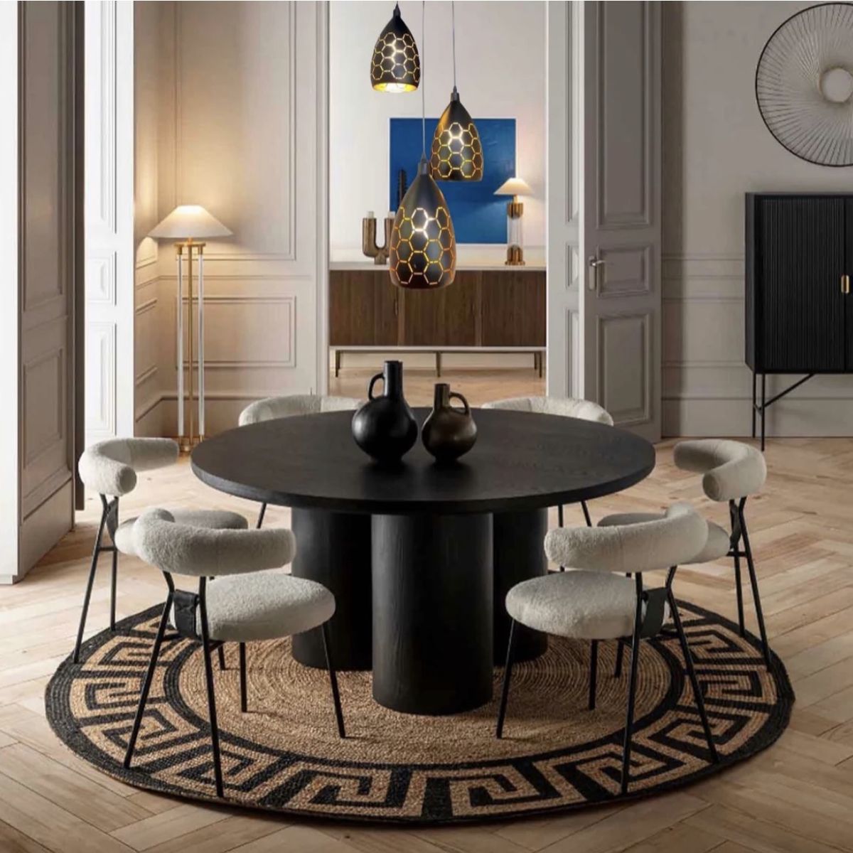 ARMONIA - LAMPARA COLGANTE TRIPLE METALICA NEGRA COBRE HEXAGONOS