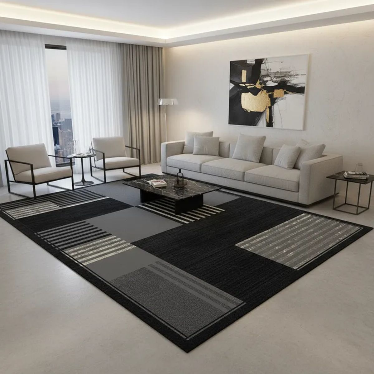GENERICO - ALFOMBRA CON DISEÑO 200X240 NEGRO MODERNO ELEGANTE WM
