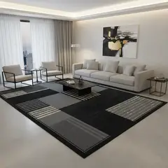 GENERICO - ALFOMBRA CON DISEÑO 200X240 NEGRO MODERNO ELEGANTE WM