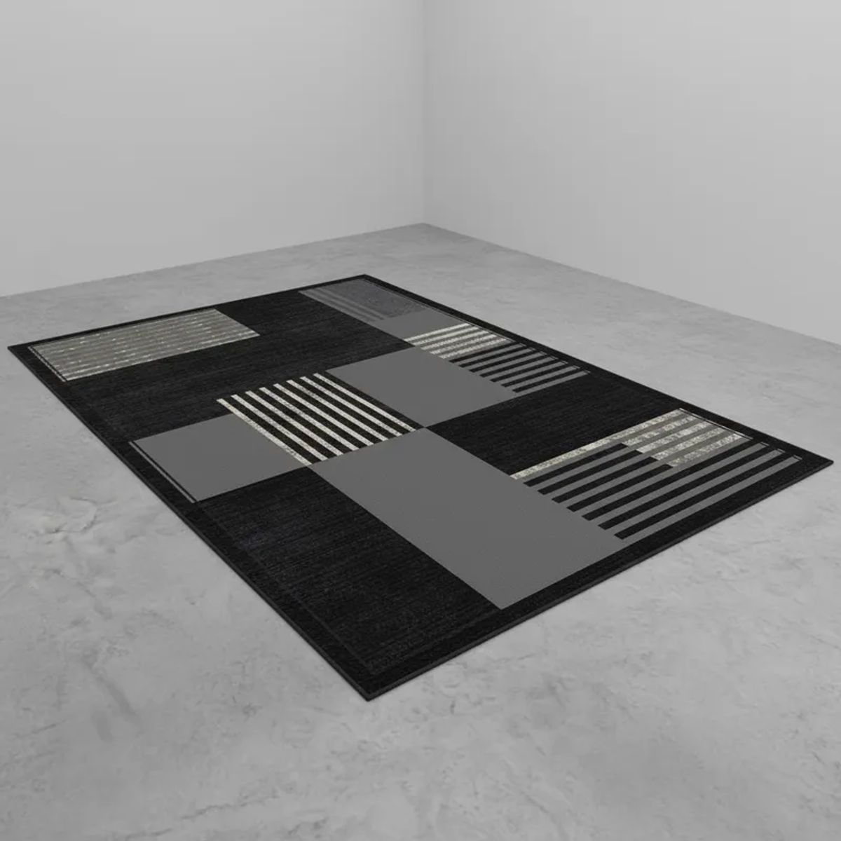 GENERICO - ALFOMBRA CON DISEÑO 200X240 NEGRO MODERNO ELEGANTE WM