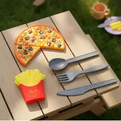 GENERICO - Set De Comida Juguete Pizza Papas Fritas Cubiertos Para Niños