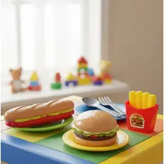 GENERICO - Set de Comida Juguete Hamburguesa Papas y Cubiertos