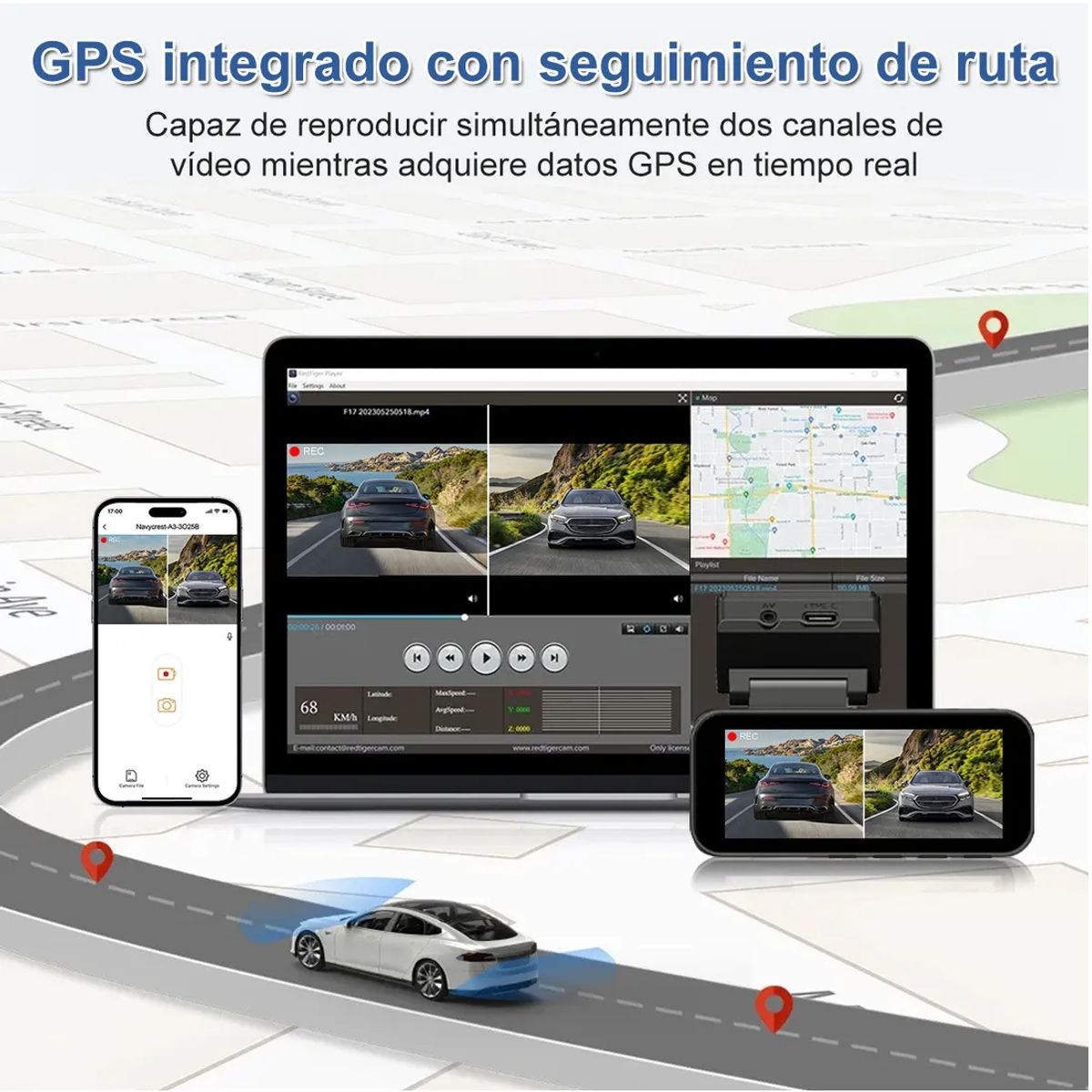 GENERICO - Dashcam Dual Con Grabación En 4k1080p Gps Wifi Y 32gb