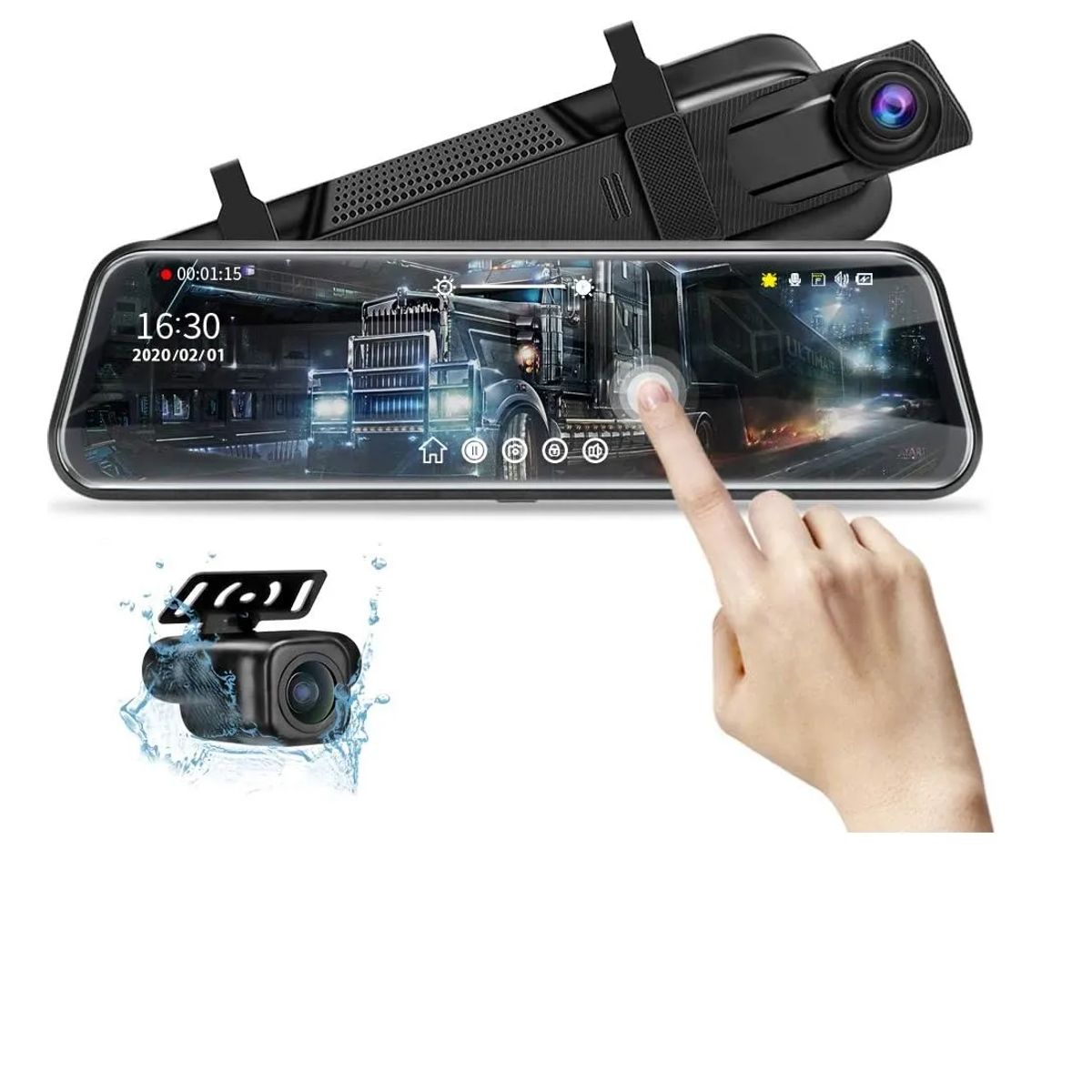 GENERICO - Espejo Retrovisor Doble Camara Reversa 10in Touch Hd 1080p