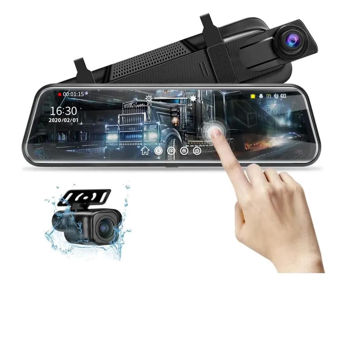 GENERICO - Espejo Retrovisor Doble Camara Reversa 10in Touch Hd 1080p