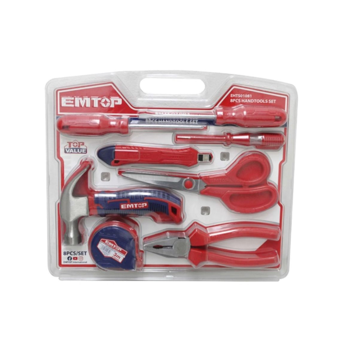 EMTOP - Set De Herramientas Manuales De 8 Piezas Emtop EHTS01081