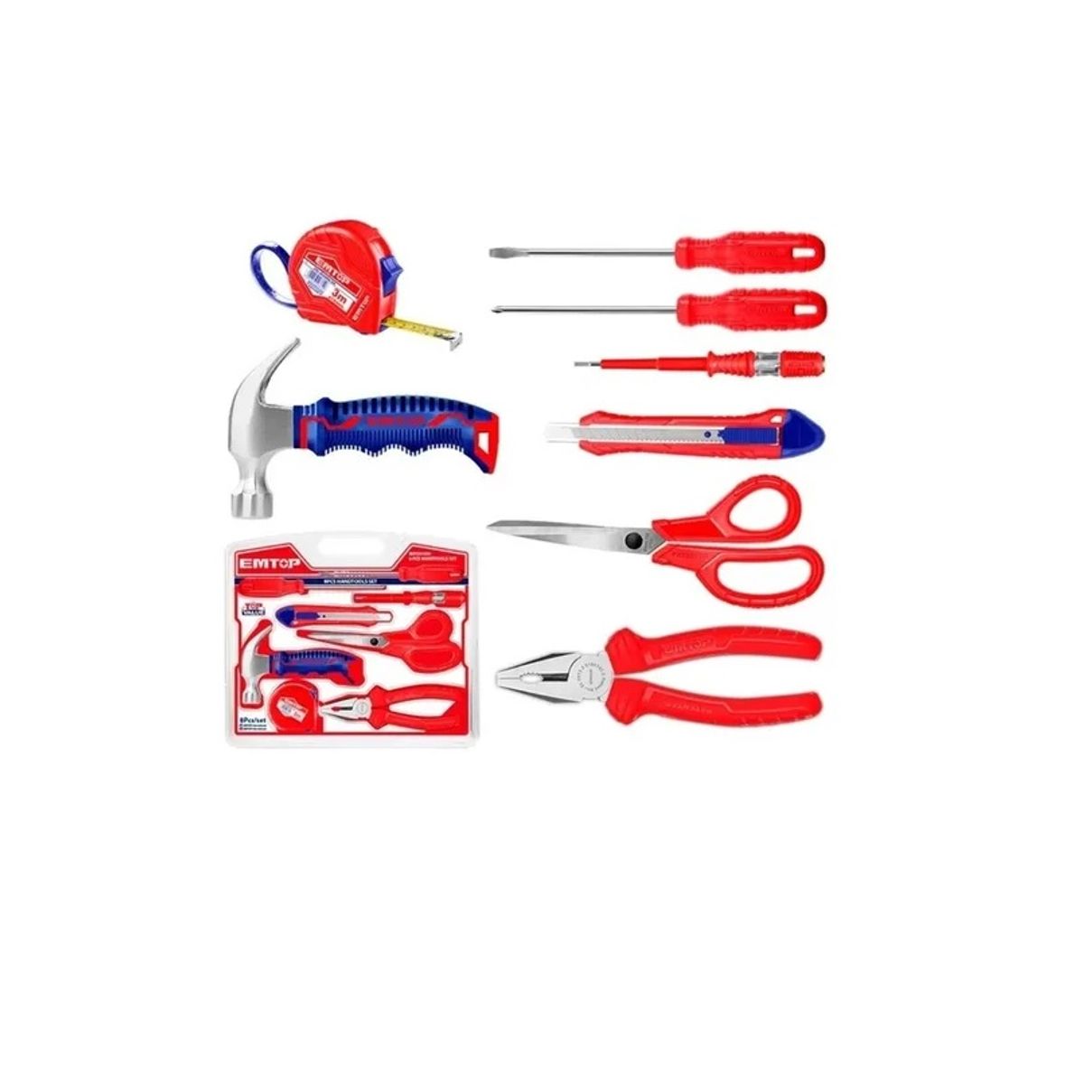EMTOP - Set De Herramientas Manuales De 8 Piezas Emtop EHTS01081
