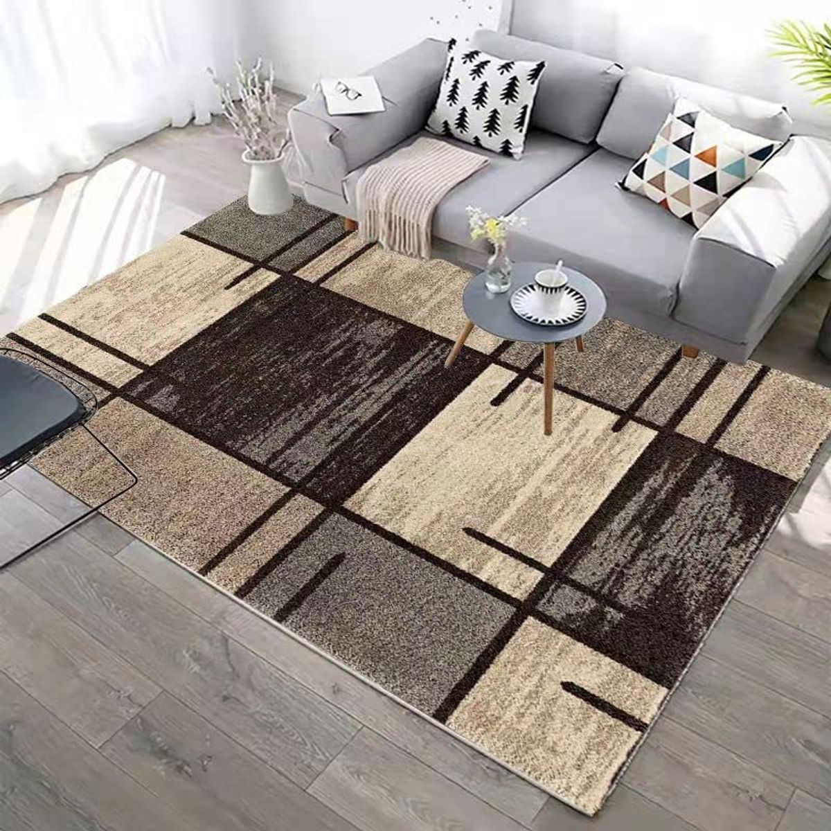 GENERICO - ALFOMBRA MODERNA CON DISEÑO 200X240 CUADRO MARRON ELEGANTE WM