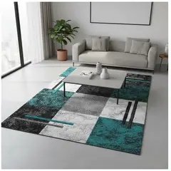 GENERICO - ALFOMBRA MODERNA CON DISEÑO 200X240 CUADRO TURQUESA ELEGANTE WM