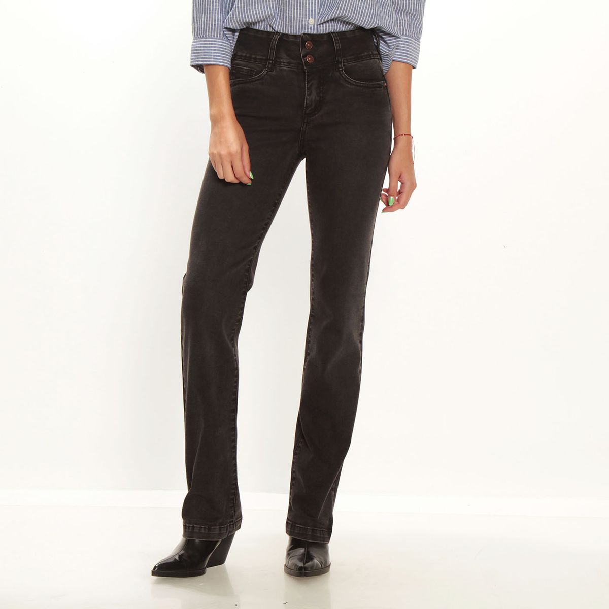 WADOS - JEANS MUJER TIRO ALTO RECTO  PRETINA ALTA DOS BOTONES
