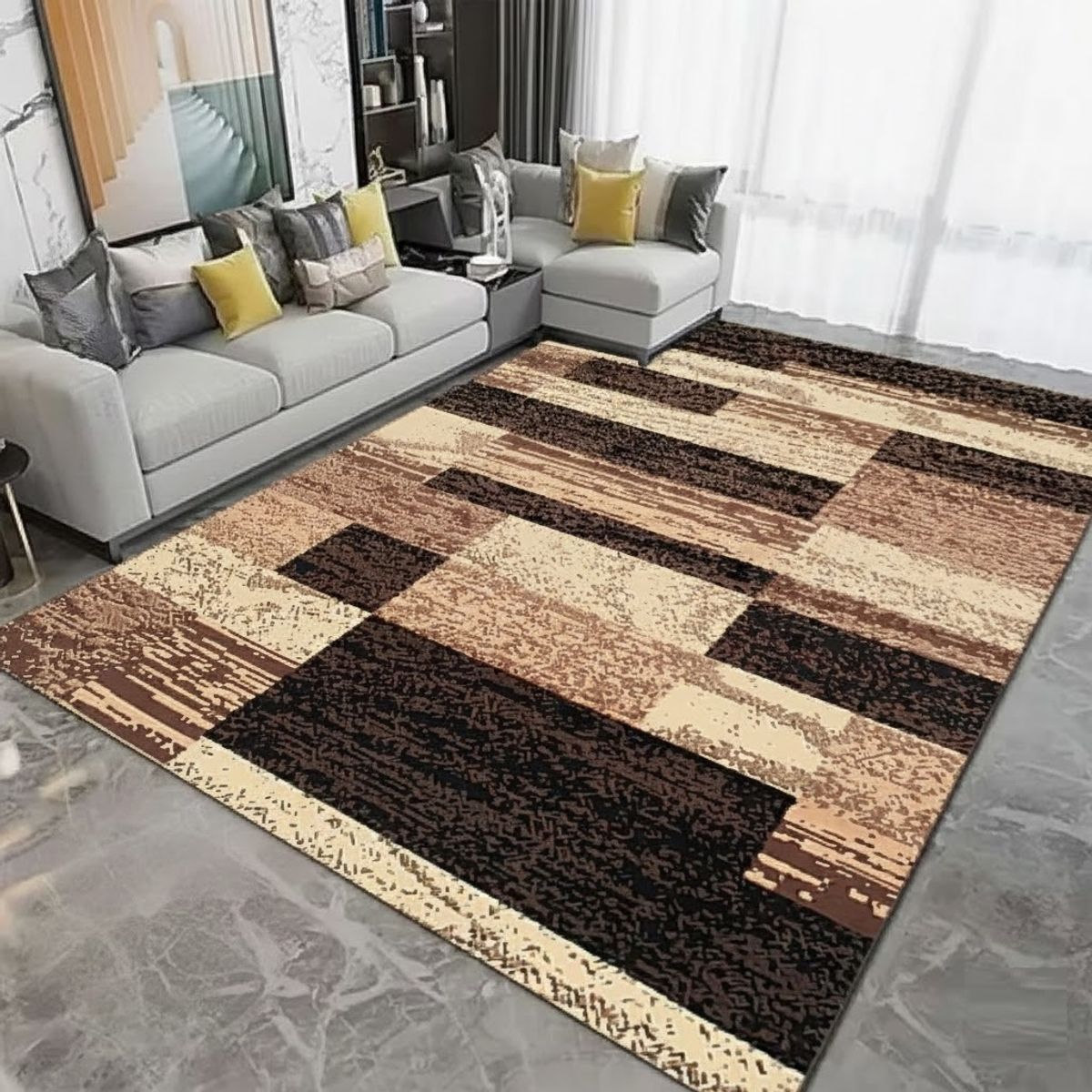 GENERICO - ALFOMBRA MODERNA CON DISEÑO 200X240 TETRIS CAFE ELEGANTE WM