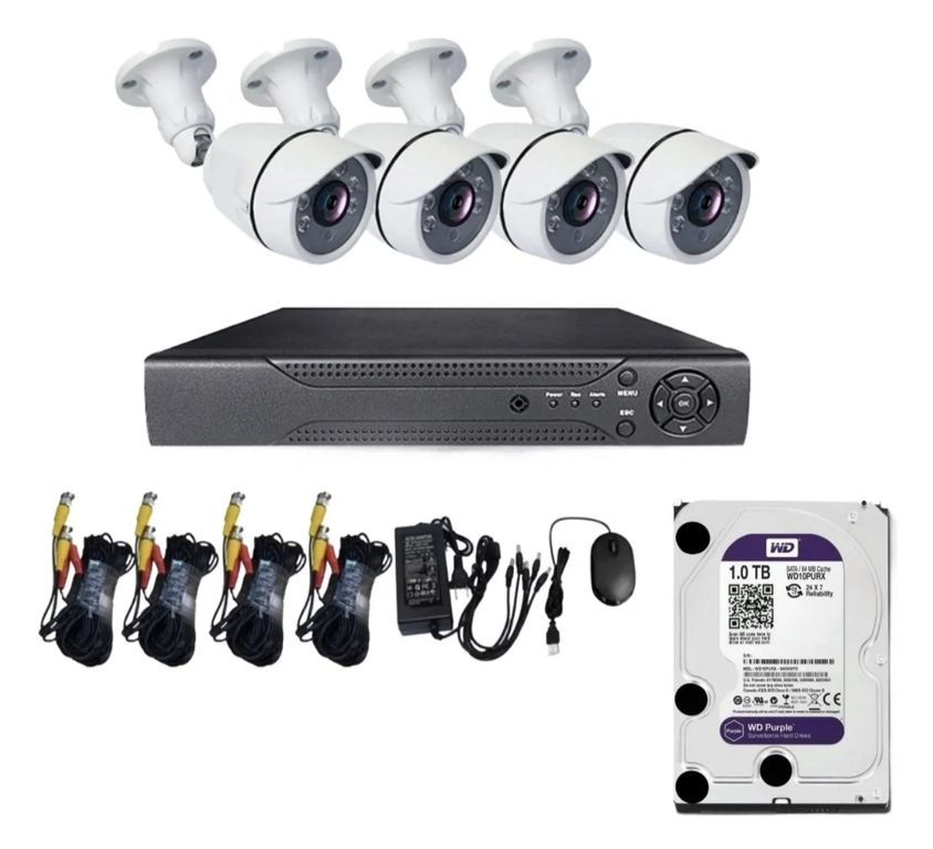 Sistema Vigilancia DVR CCTV 04 Cámaras FHD + Disco Duro 1TB