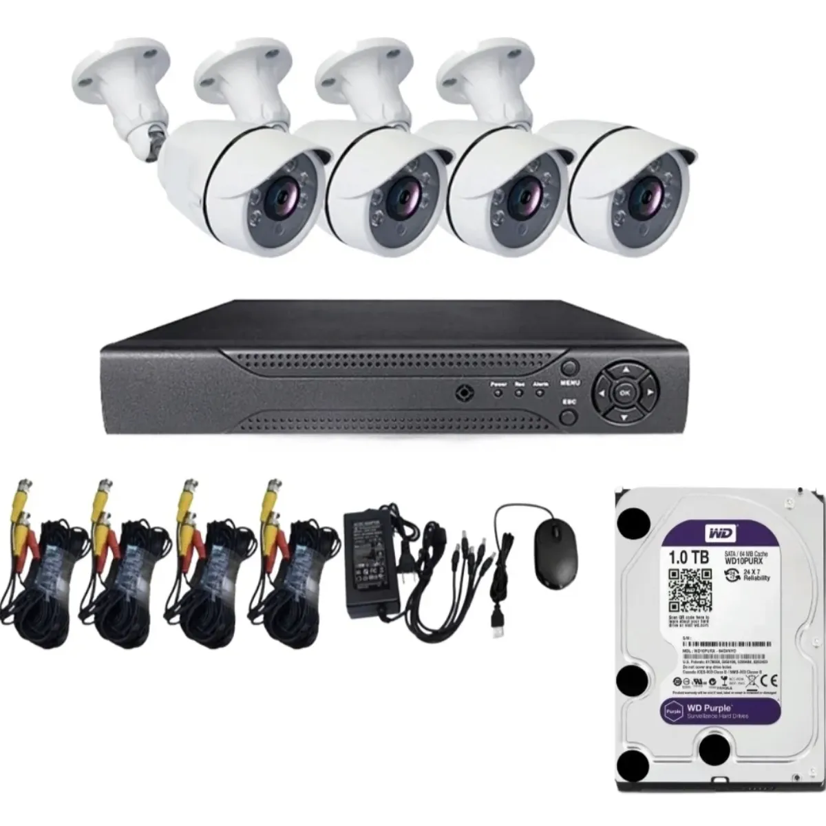GENERICO - Sistema Vigilancia DVR CCTV 04 Cámaras FHD + Disco Duro 1TB