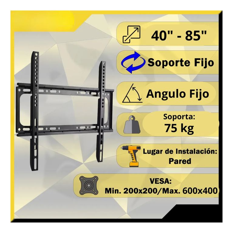 GENERICO Soporte Pared Para Tv De 40-85 Pulgadas Soporta Hasta 75kg Negro