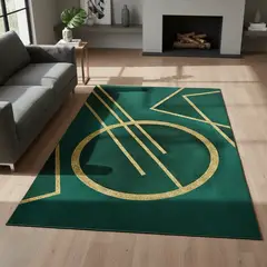 GENERICO - ALFOMBRA MODERNA 200X240 CM VERDE CIRCULO DORADO ELEGANTE DECORATIVA WM