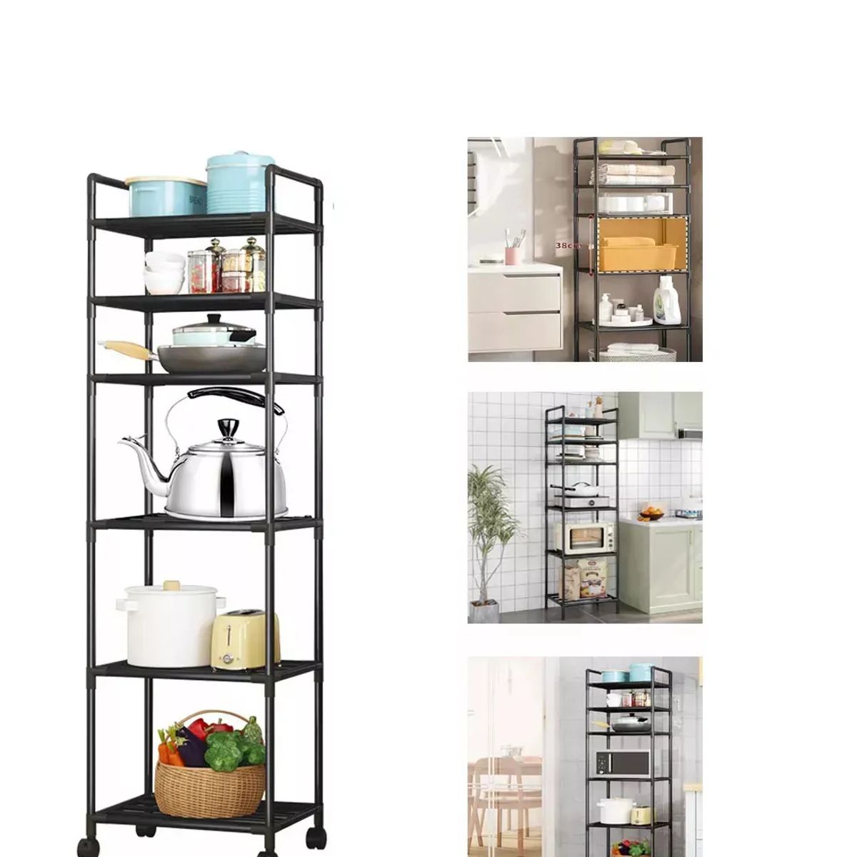 GENERICO - Estante Organizador Metálico De 6 Niveles De Cocina Baño Negro