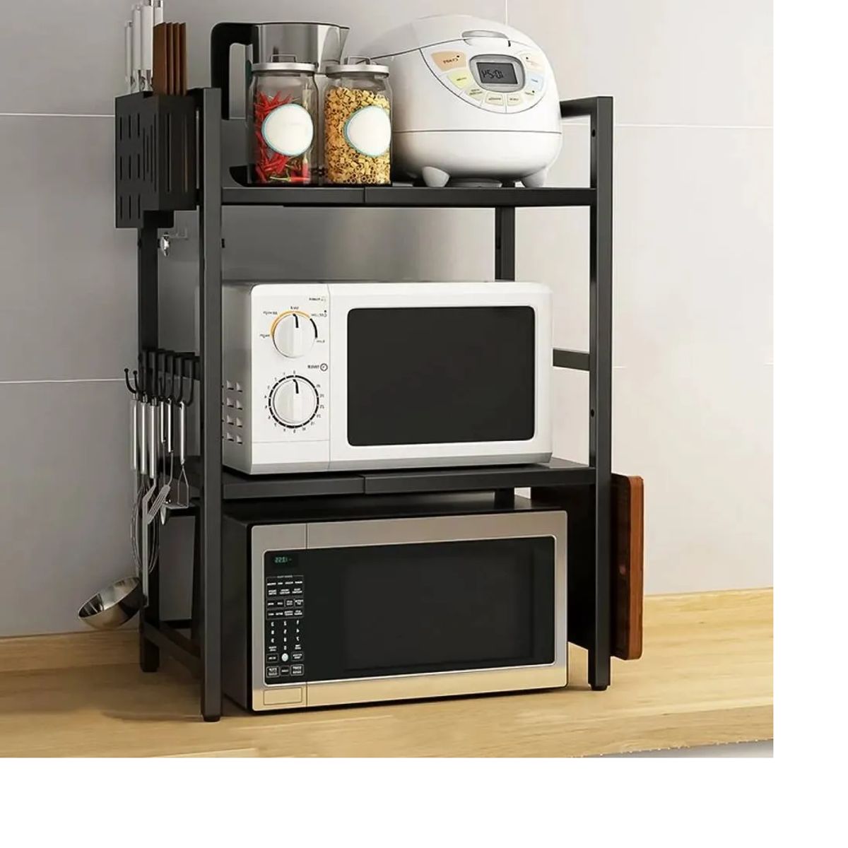 GENERICO - Estante Repisa Extensible Horno Microondas 3 Niveles Cocina Negro