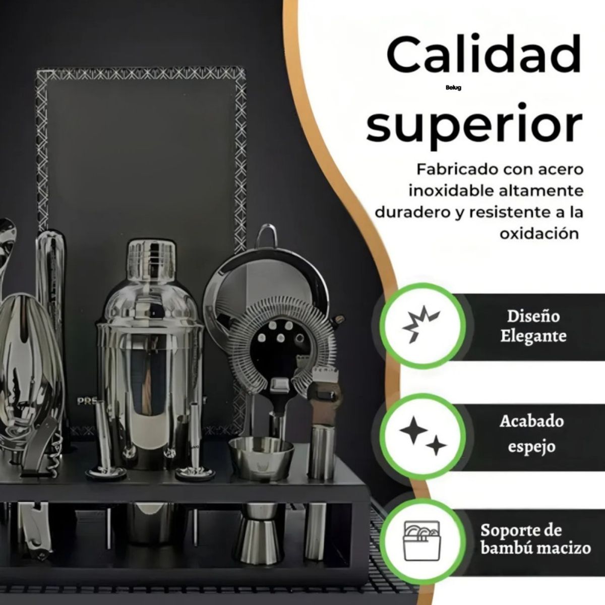 GENERICO - Set Coctelera 13 Piezas Negro Cocktail Kit Acero Inoxidable BELUG