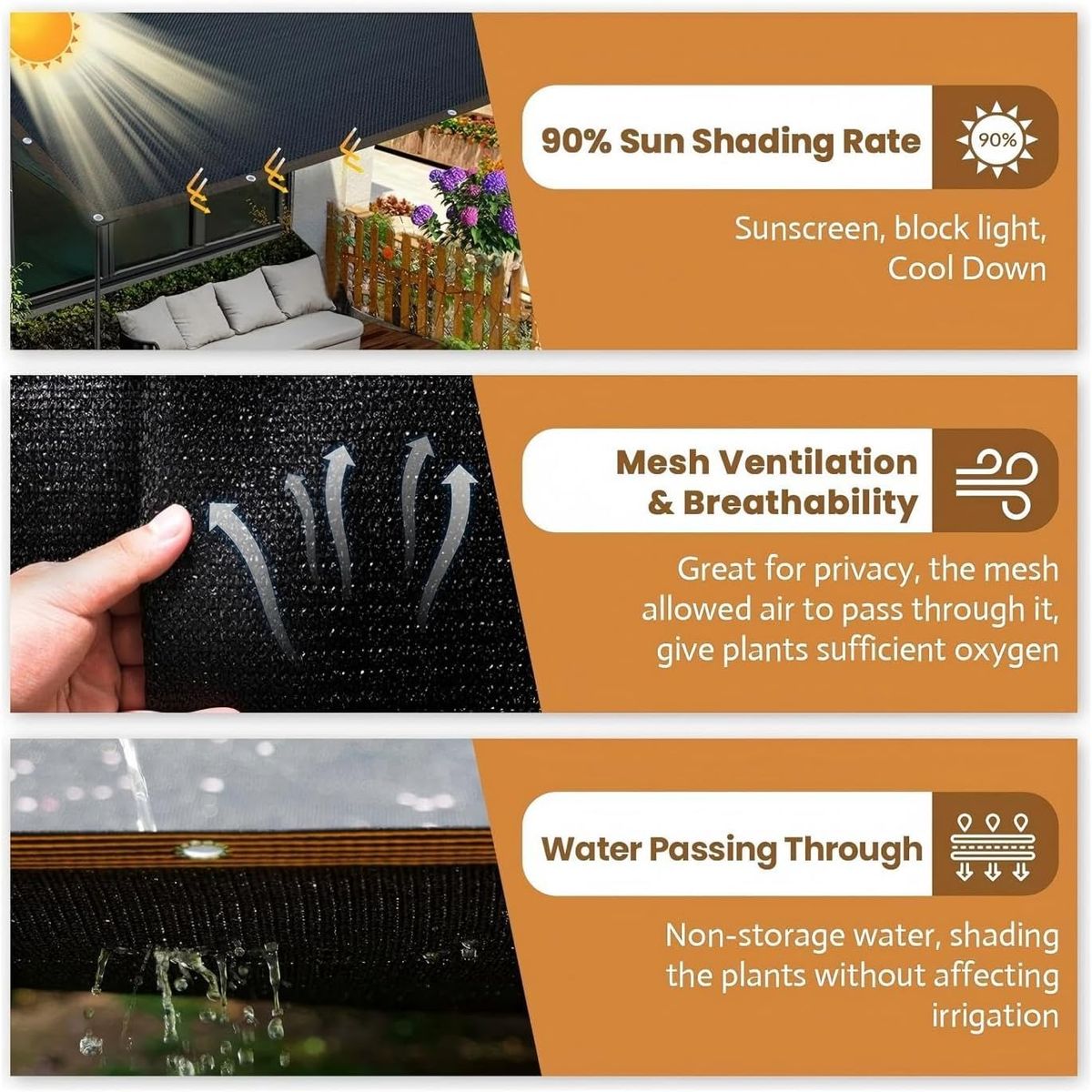 KUANGYE - Carpa Lona Vela Malla Sombra Negra 5x3 Metros Negro