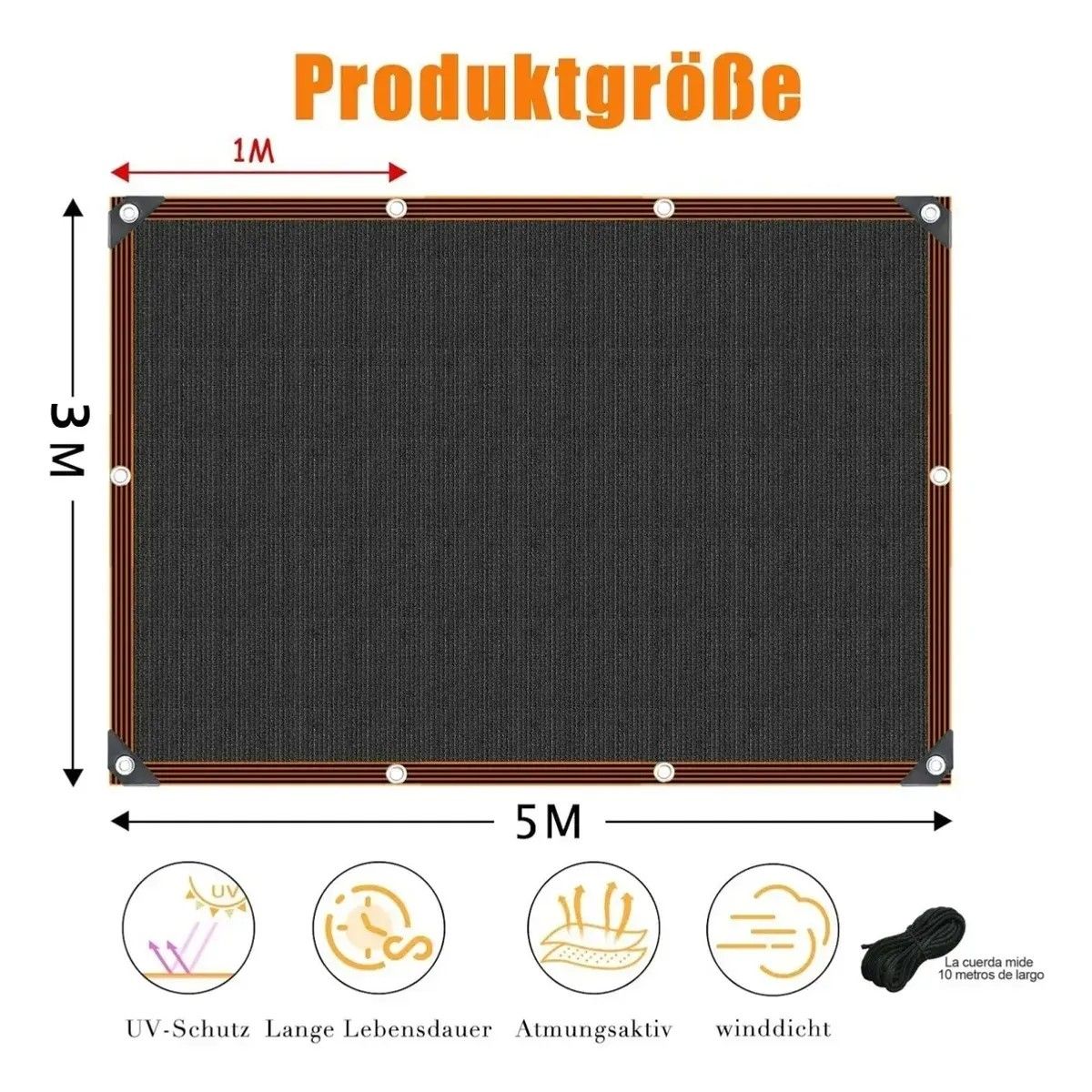 Malla Sombra Vela Tela Lona Toldos 3x5M Raschel 90% Sombra, marca KUANGYE - Foto 2