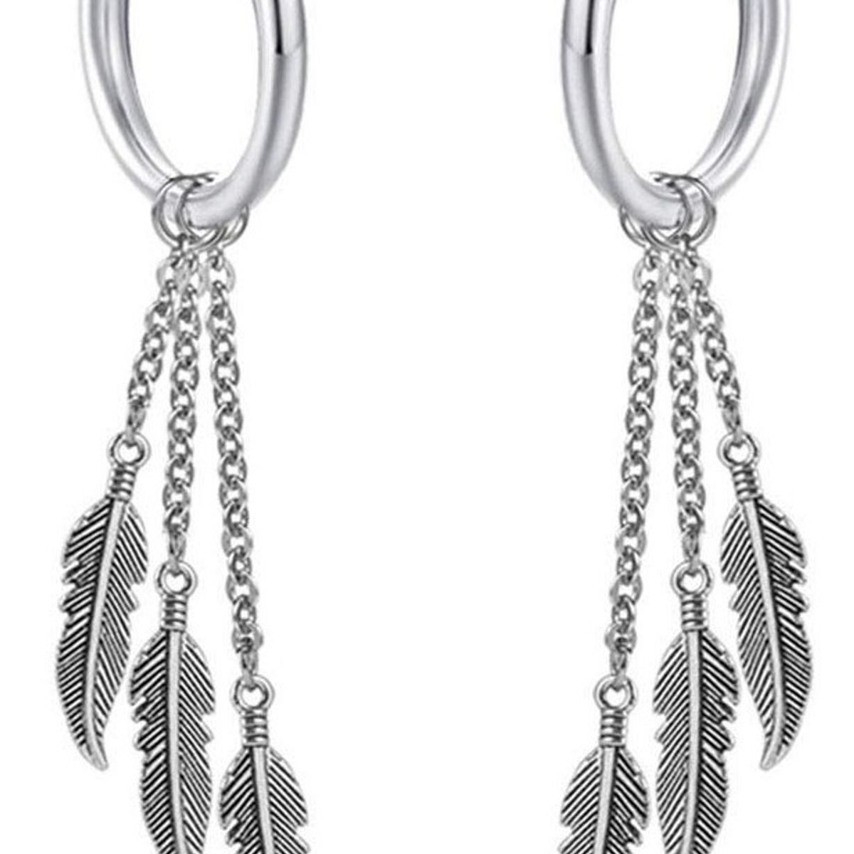 GENERICO - Aros Punk A Presion Plumas Silver Space Hombre Mujer 2022 M1
